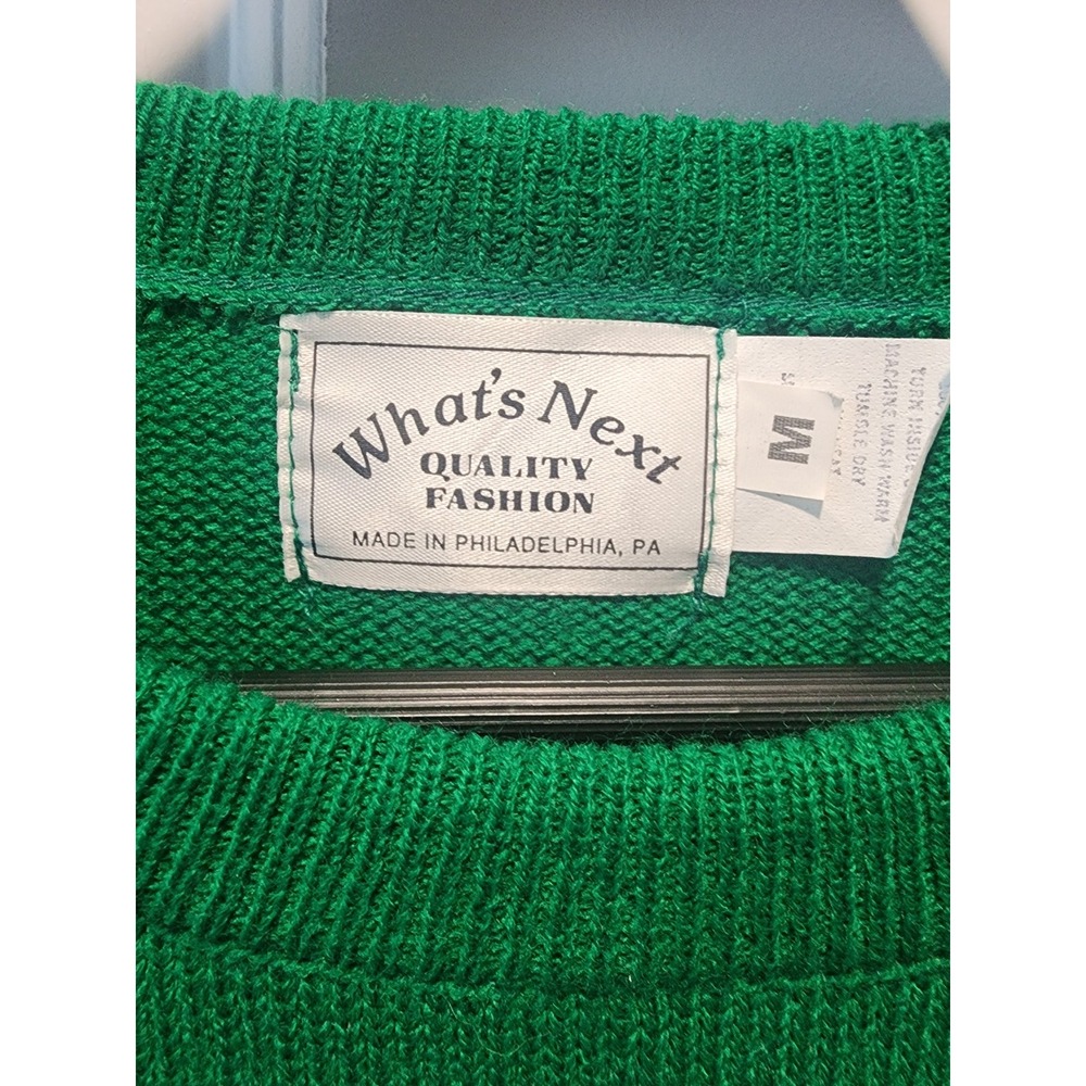 Whats Next Vintage Green Shamrock Clover Knit Sweater Mens M St Patricks Day - Picture 3 of 6